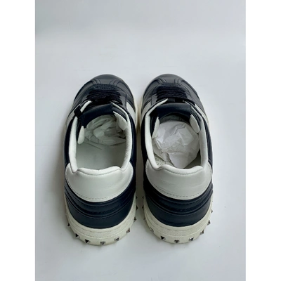 Pre-owned Valentino Garavani Rockstud Leather Low Trainers In Navy