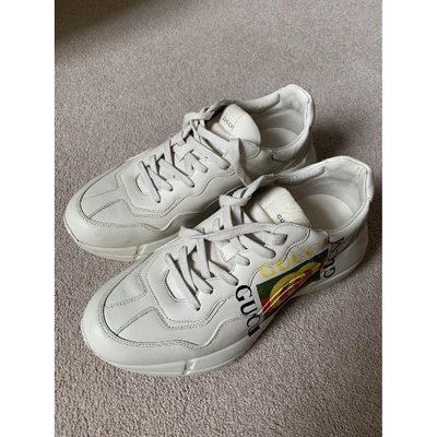 Pre-owned Gucci Rhyton Leather Trainers In Ecru