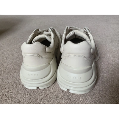 Pre-owned Gucci Rhyton Leather Trainers In Ecru