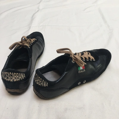 Pre-owned Dolce & Gabbana Leather Low Trainers In Black