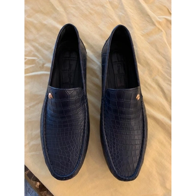 Pre-owned Stefano Ricci Navy Crocodile Flats