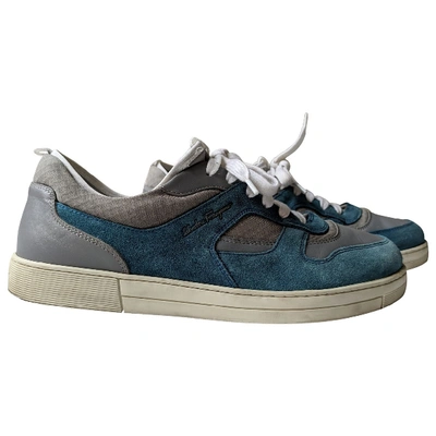 Pre-owned Ferragamo Blue Leather Trainers