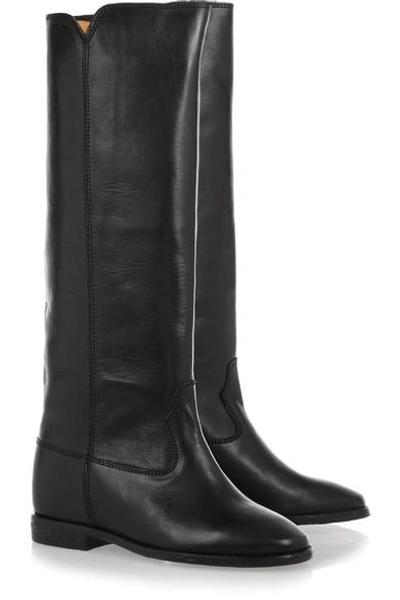 Shop Isabel Marant Étoile Chess Leather Concealed Wedge Knee Boots In Black