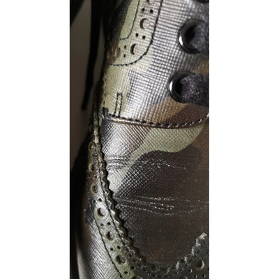 Pre-owned Prada Leather Lace Ups In Green