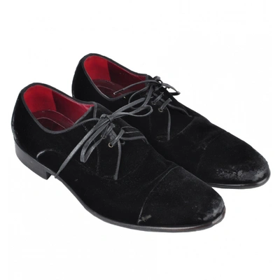 Pre-owned Dolce & Gabbana Velvet Lace Ups In Black