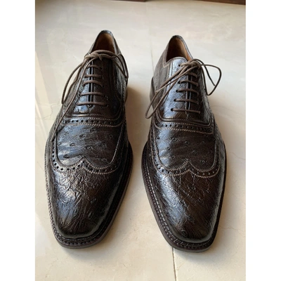 Pre-owned A. Testoni' Brown Ostrich Lace Ups