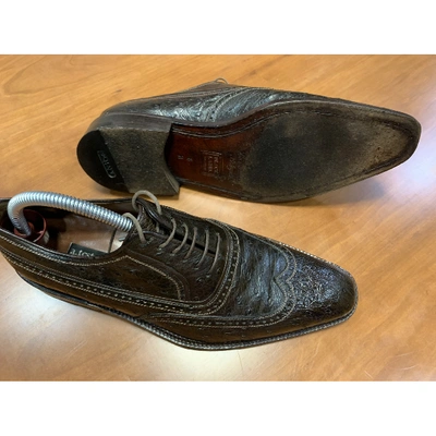 Pre-owned A. Testoni' Brown Ostrich Lace Ups