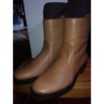 Pre-owned Dior Leather Boots In Beige