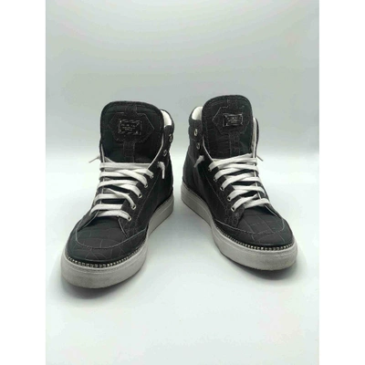 Pre-owned Philipp Plein Crystal Leather High Trainers In Anthracite