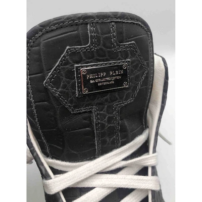 Pre-owned Philipp Plein Crystal Leather High Trainers In Anthracite