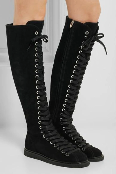 Shop Alexander Wang Emanuel Suede Knee Boots In Black