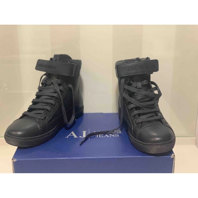 Pre-owned Armani Jeans Blue Leather Trainers