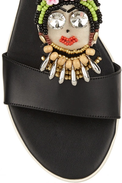 Shop Rupert Sanderson Cara Embellished Leather Sandals In Black