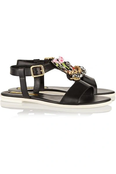 Shop Rupert Sanderson Cara Embellished Leather Sandals In Black