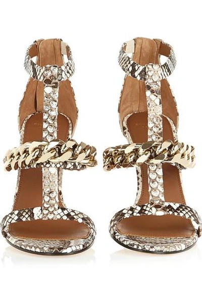 Shop Givenchy Python Sandals With Gold Chain In Gray