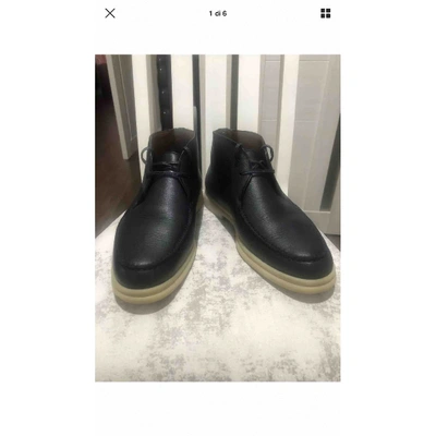 Pre-owned Loro Piana Navy Leather Lace Ups
