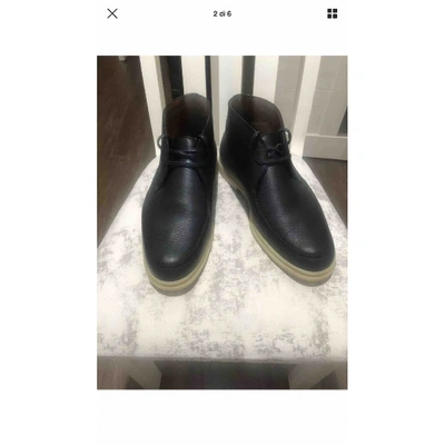 Pre-owned Loro Piana Navy Leather Lace Ups