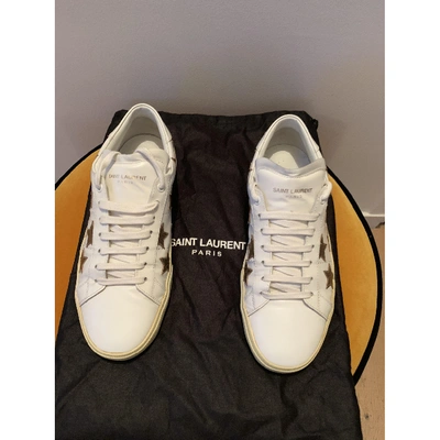 Pre-owned Saint Laurent Court Leather Low Trainers In White
