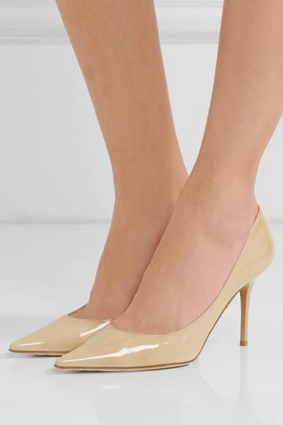 Shop Jimmy Choo Agnes Patent-leather Pumps In Sand