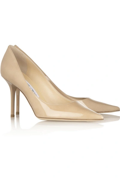 Shop Jimmy Choo Agnes Patent-leather Pumps In Sand