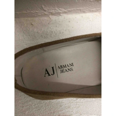 Pre-owned Armani Jeans Velvet Flats In Beige