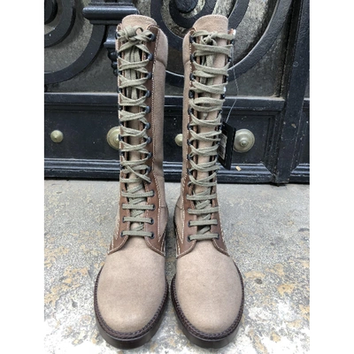 Pre-owned Lanvin Cloth Boots In Khaki
