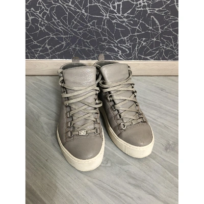 Pre-owned Balenciaga Arena Grey Leather Trainers