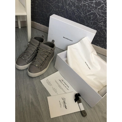 Pre-owned Balenciaga Arena Grey Leather Trainers