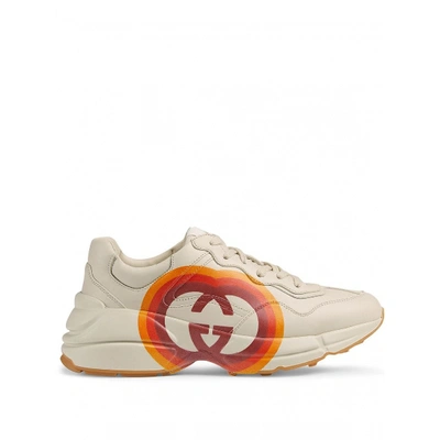 Pre-owned Gucci Rhyton Leather Trainers In White