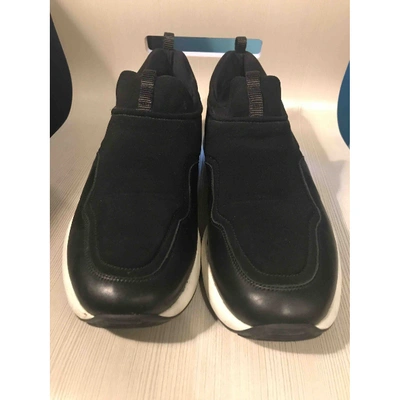 Pre-owned Ferragamo Leather Low Trainers In Black