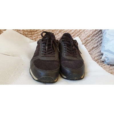 Pre-owned Armani Jeans Leather Low Trainers In Black