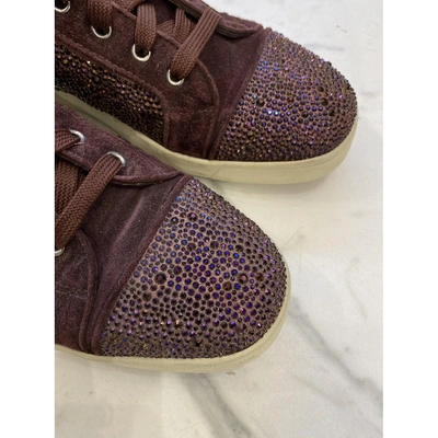 Pre-owned Christian Louboutin Glitter High Trainers In Burgundy
