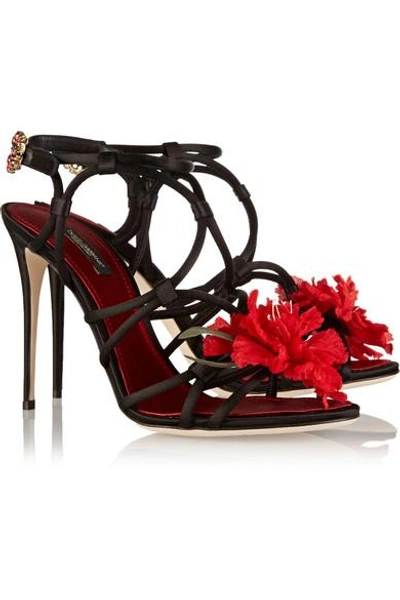 Shop Dolce & Gabbana Embellished Satin Sandals In Black