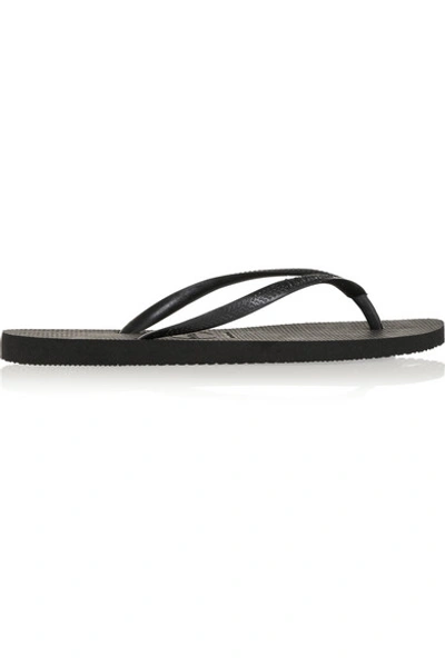 Shop Havaianas Slim Rubber Flip Flops In Black