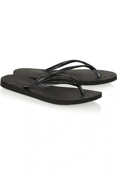 Shop Havaianas Slim Rubber Flip Flops In Black