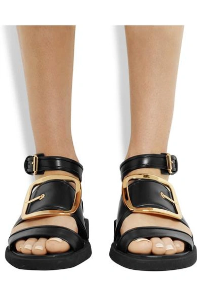 Shop Givenchy Oversized Buckle Sandals In Black Leather