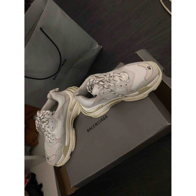 Pre-owned Balenciaga Triple S White Leather Trainers