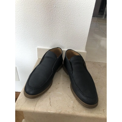 Pre-owned Loro Piana Navy Leather Flats
