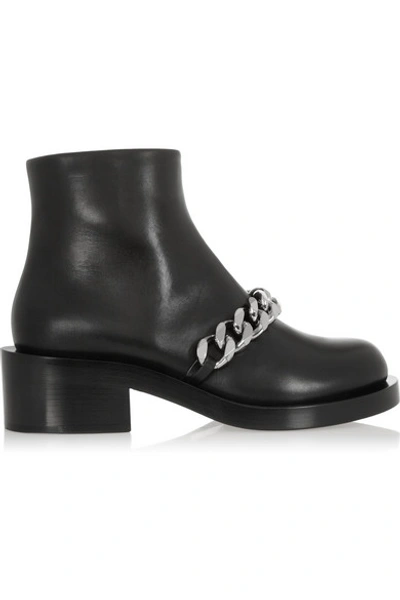 Shop Givenchy Laura Chain-trimmed Leather Ankle Boots