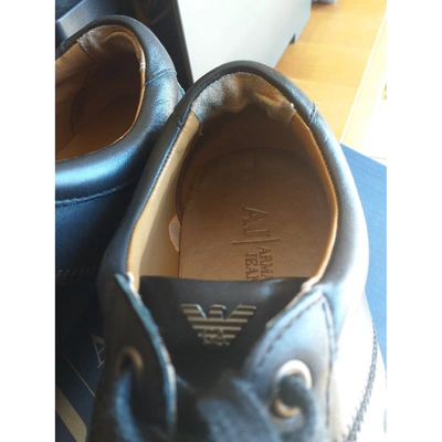 Pre-owned Armani Jeans Leather Low Trainers In Blue