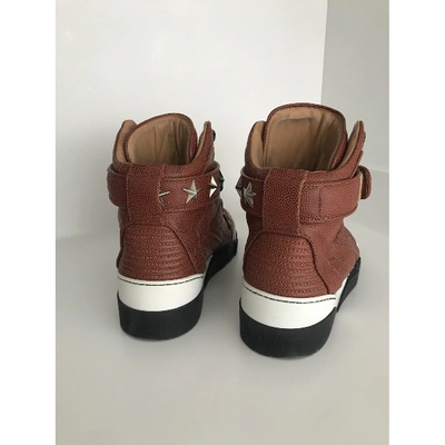 Pre-owned Givenchy Tyson Leather High Trainers In Brown
