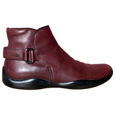 Pre-owned Prada Leather Boots In Burgundy