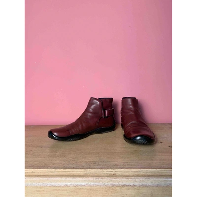 Pre-owned Prada Leather Boots In Burgundy