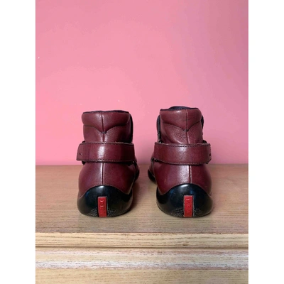 Pre-owned Prada Leather Boots In Burgundy