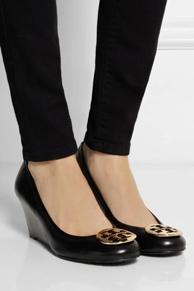 Shop Tory Burch Sally Leather Wedge Pumps In Black