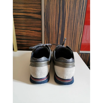 Pre-owned Ferragamo Leather Low Trainers In Grey