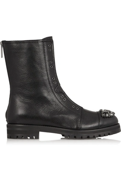 Jimmy Choo Hatcher Crystal-embellished Leather Ankle Boots In Black