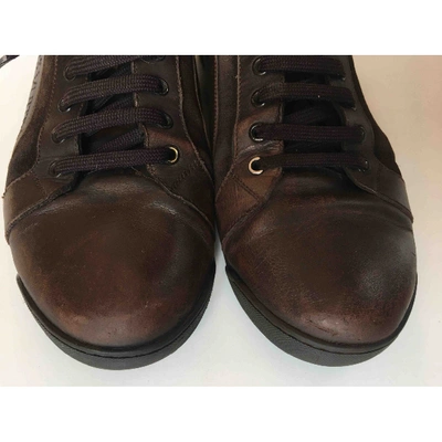 Pre-owned Louis Vuitton Match Up Brown Leather Trainers