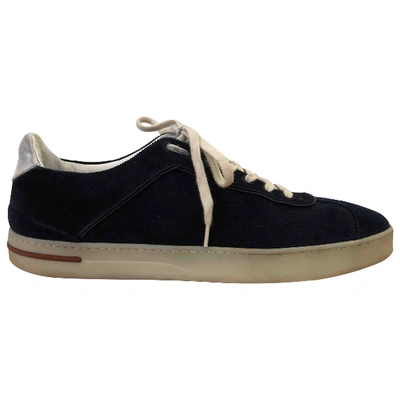 Pre-owned Loro Piana Navy Suede Trainers