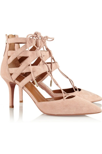 Shop Aquazzura Belgravia Lace-up Suede Pumps In Brown